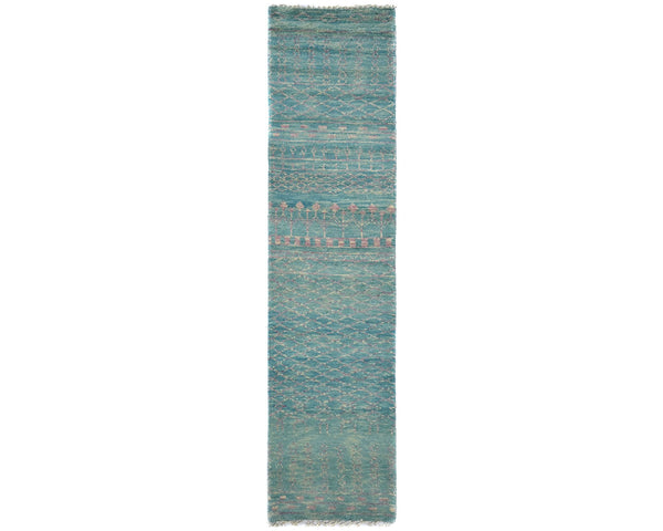 10 Feet Moroccan Blue Hand Woven Wool Runner Rug